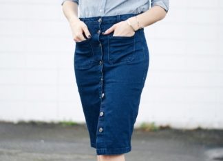 Cách phối chân váy Jean bút chì kết hợp với áo và giày chuẩn không cần chỉnh cách phối chân váy jean bút chì với áo và giày chuẩn không cần chỉnh