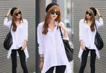 10 cách phối đồ với áo sơ mi form dài phong cách Hàn Quốc Phối đồ với áo sơ mi form dài và quần skinny