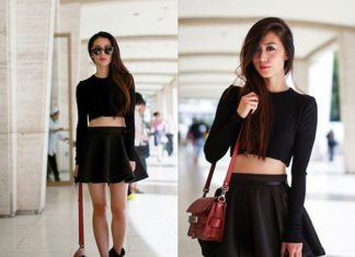 Cách phối đồ với chân váy đen xếp ly giúp bạn thay đổi phong cách mỗi ngày chân váy đen xếp ly phối cùng áo crop top
